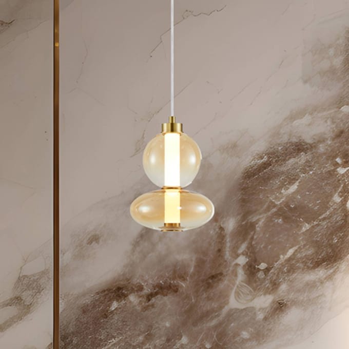 Eko-Light LED hanglamp Daphne, glas amber-transparant, hoogte 28 cm