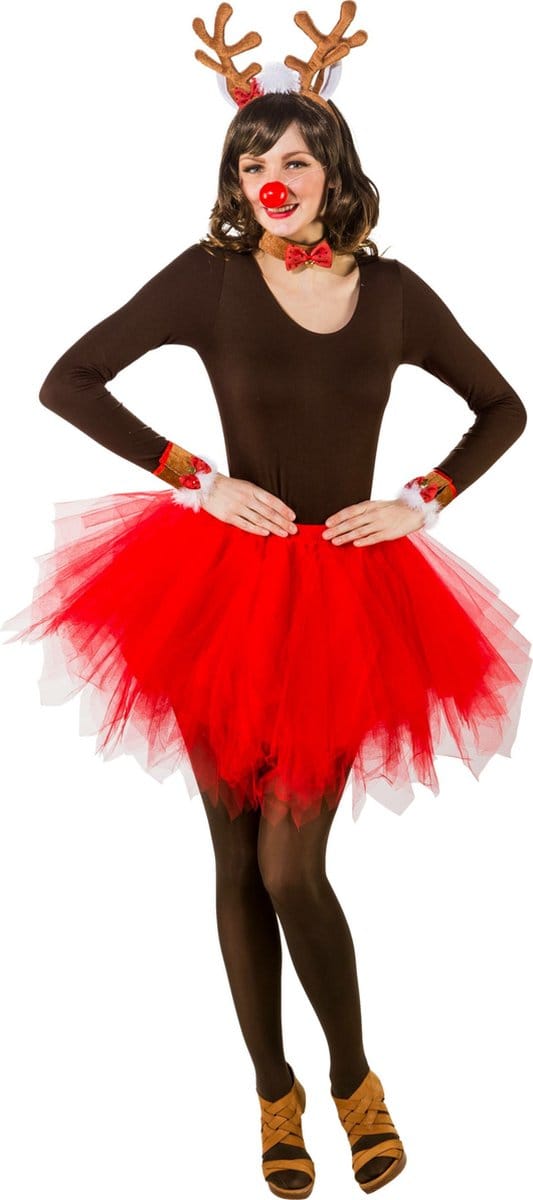 Verkleed accessoire set - Rendier - 4-delig - bruin - polyester - Carnaval/Kerst verkleedkleding