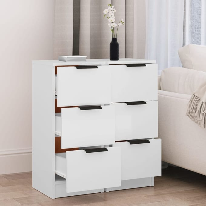 vidaXL - Dressoirs - 2 - st - 30x30x70 - cm - bewerkt - hout - wit