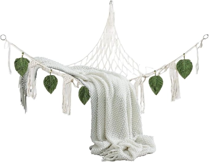 Knuffel Hangmat - Speelgoed Net - Opbergen Knuffels - Boho Macrame Stijl - 140x110cm - Wit Groen
