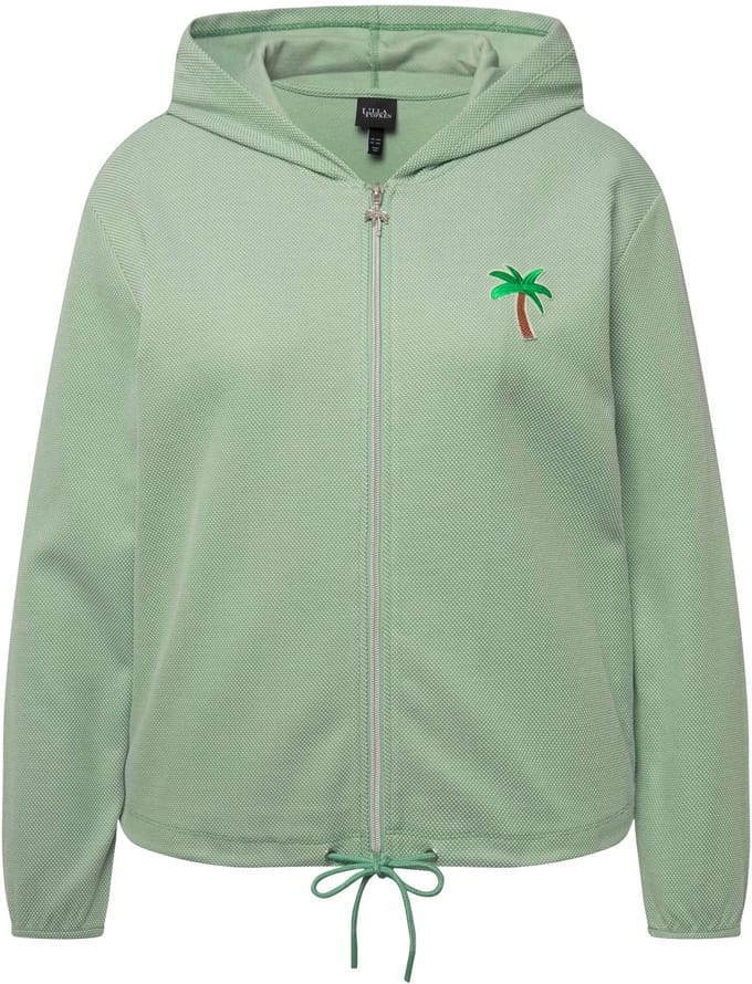Ulla Popken - Dames - Sweatjack piqué structuur capuchon cactus stiksel - Lichtgroen - Maat 46+