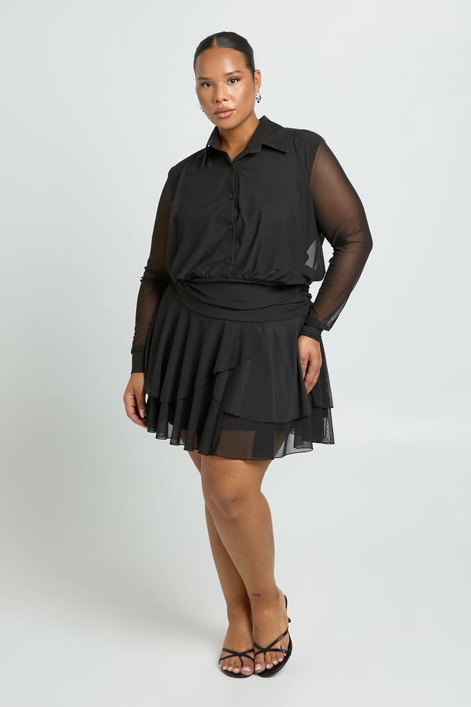 boohoo Dames Plus Kraag Drop Zoom Skater Jurk | Black | Maat: 16