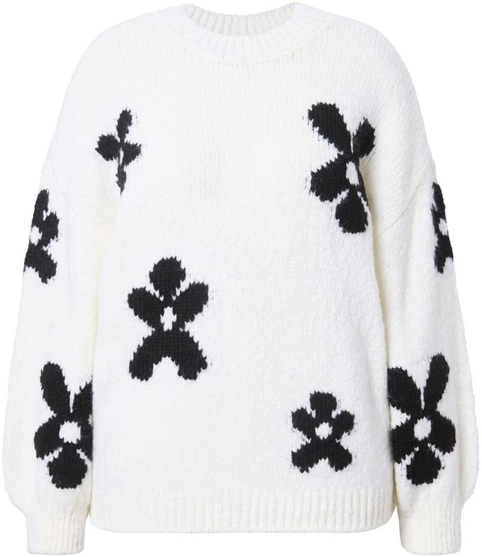 Studio Untold - Dames - Trui oversized fancybreisel flowers - Off-white - Maat 54+