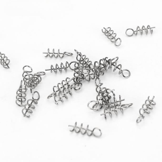 50 stuks/partij Spring Lock Pin Crank Hook Fishing Connector RVS Wartels & Snap Soft Bait white