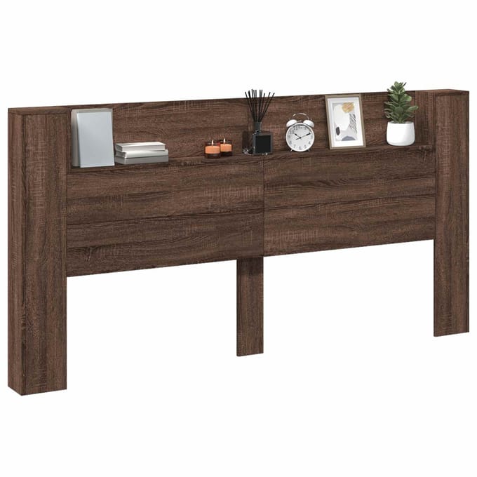 vidaXL - Opslag - hoofdeinde - met - LED - Bruin - eiken - Bewerkt - hout