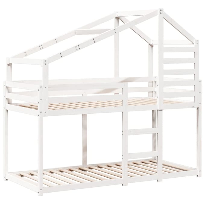 vidaXL - Stapelbed - met - bedhuis - massief - grenenhout - wit - 80x200 - cm