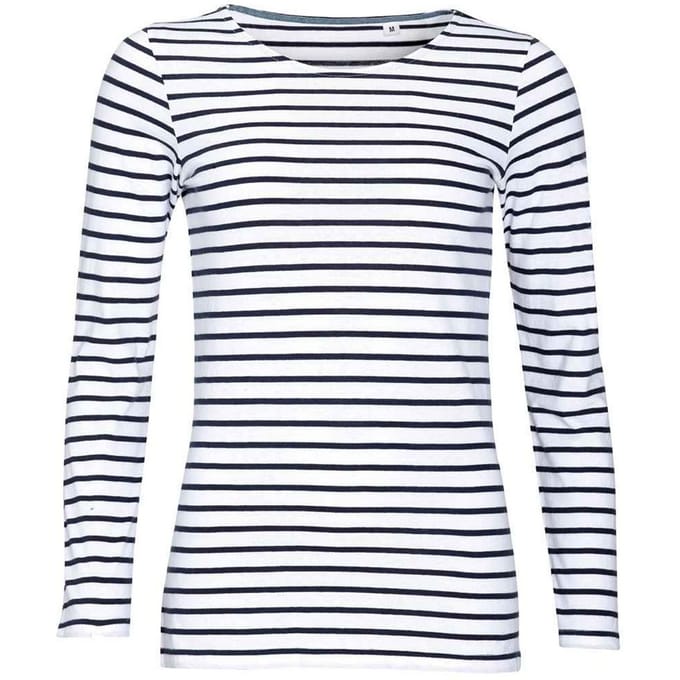 SOLS Dames/Dames Marine Gestreept T-shirt met Lange Mouwen (Wit/Zwaar)
