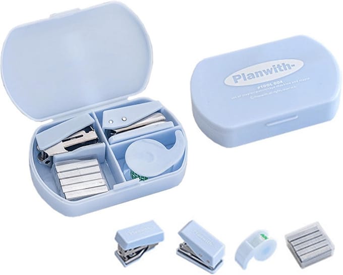 3-in-1 Mini Kantoor Set: Nietmachine, Perforator en Tapedispenser met Nietjes