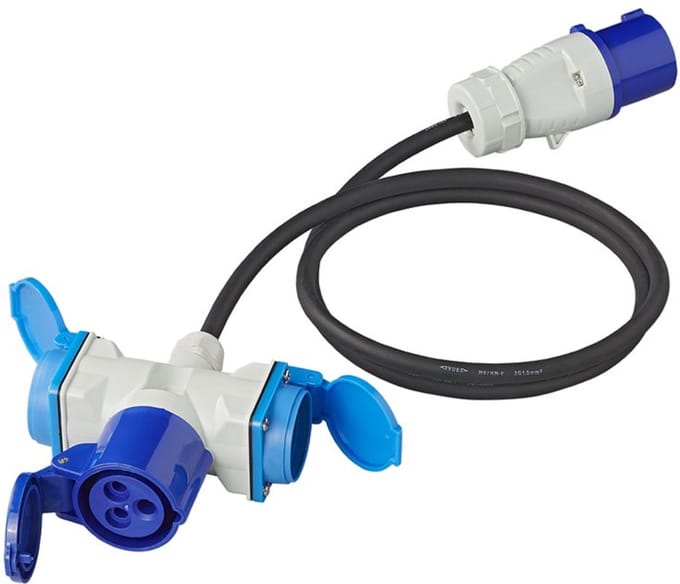 ProPlus Verloopkabel - 3 weg - 150 cm - CEE stekker naar CEE en Schuko WCD