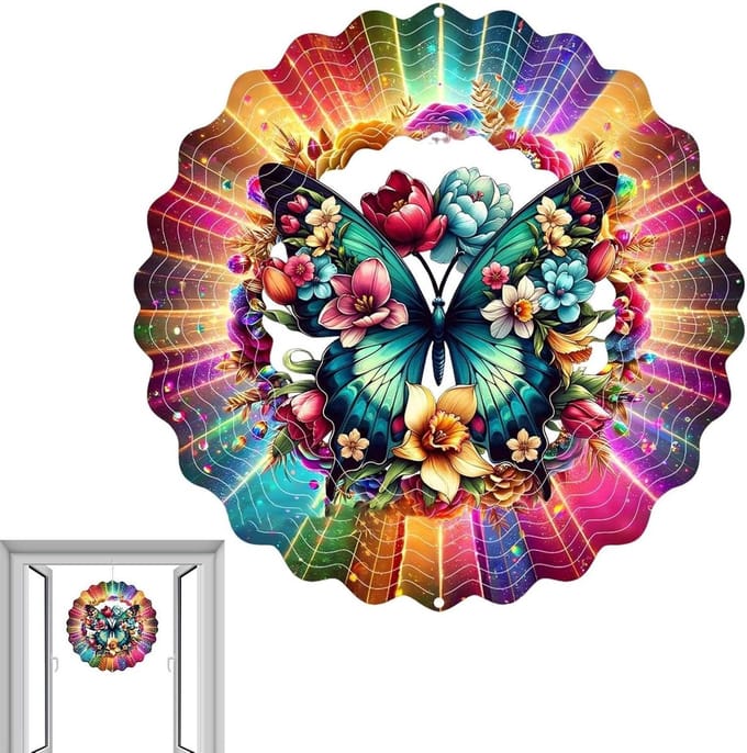 Ophangbare Windspinner - Tuindecoratie Sierobject - Buitenruimte Verfraaien - Weerbestendig Metaal - 25x25 cm - Vlinder
