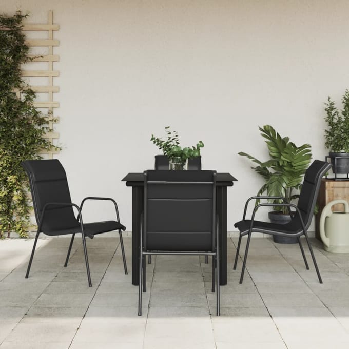 vidaXL - 5-delige - Tuinset - textileen - en - staal - zwart