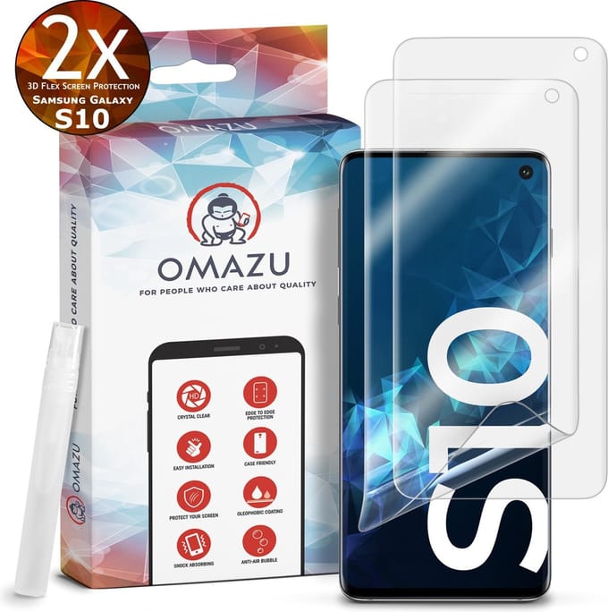 Samsung Galaxy S10 OMAZU 3D Flex TPU Screenprotector, 2 Pack - 100% vingerafdruk scanner compatible- Edge to Edge beschermingsfunctie