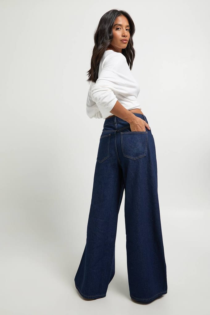 Dames Petite Boohoo Basics Hoge Taille Wijde Pijpen Jeans | Lichtblauw | Maat: 16/28L