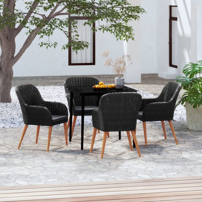 vidaXL - 5-delige - Tuinset - met - kussens - zwart