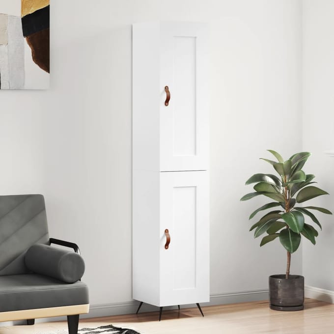 vidaXL - Hoge - kast - 34,5x34x180 - cm - bewerkt - hout - hoogglans - wit