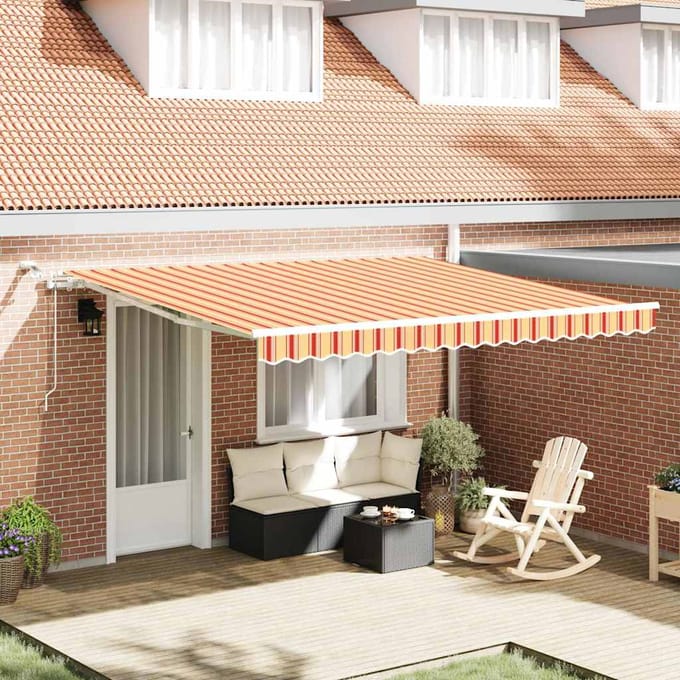 vidaXL - Uitschuifbare - luifel - Geel - en - Oranje - 400 - × - 300 - cm - Polyester