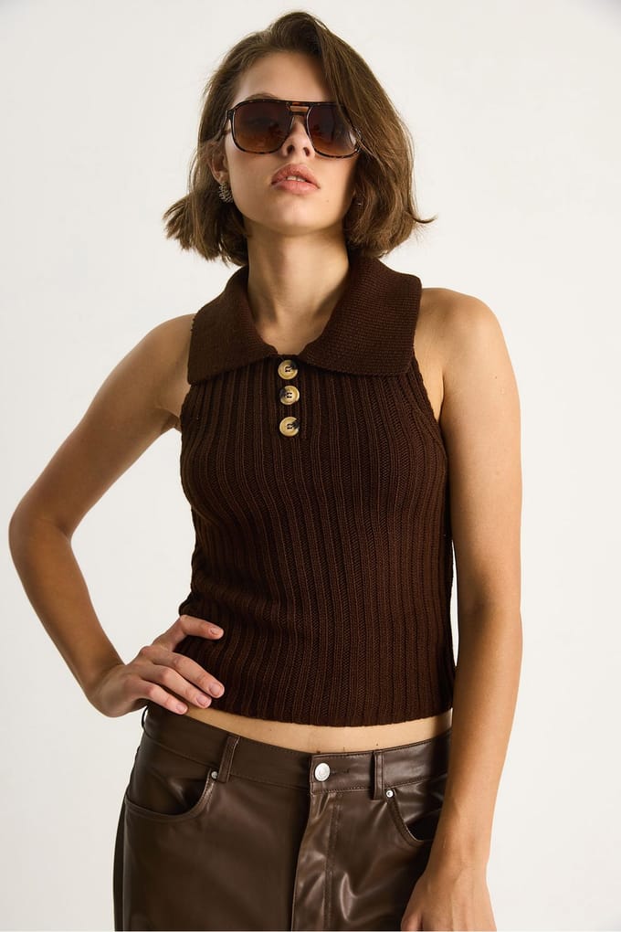 Gebreide Blouse met Knopenluiting
