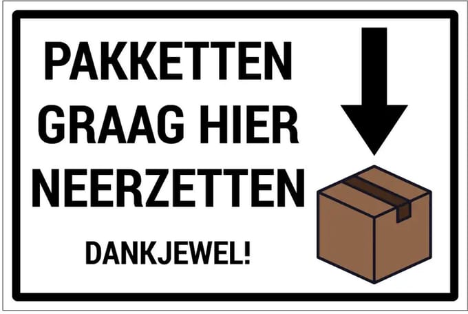 Pakketten graag hier neerzetten sticker | 30 x 20 cm