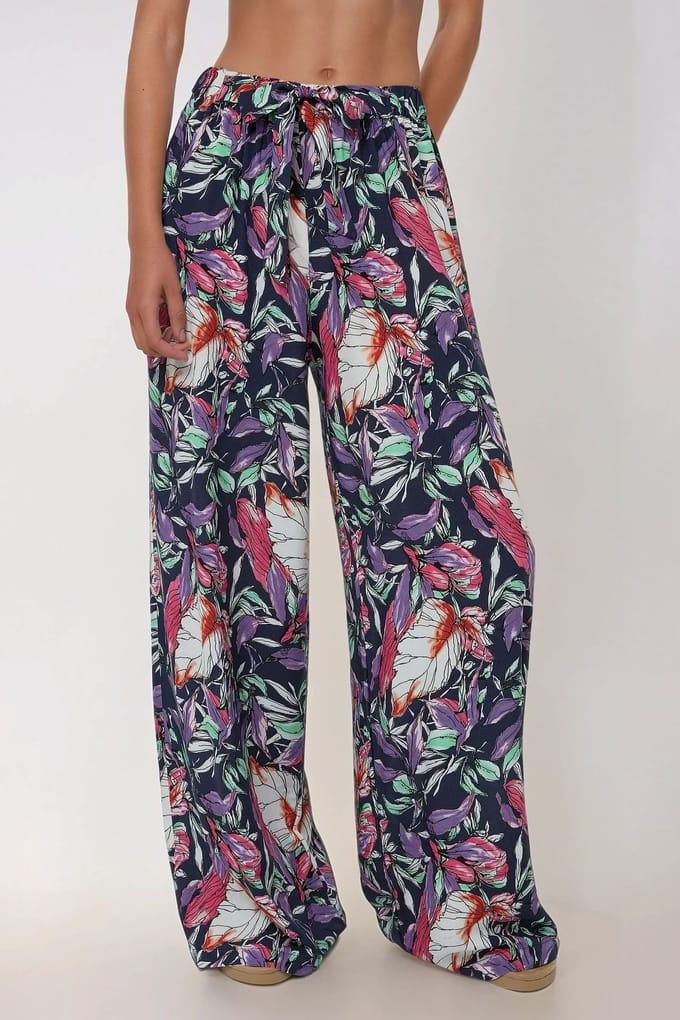 Geprinte Wijde Pantalon met Touwtjes
