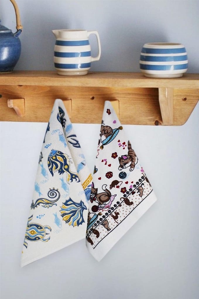 Handdoekset 2 delige 40X60cm KEUKEN HANDDOEKSET-2PACK--KATOEN-ANIMALS