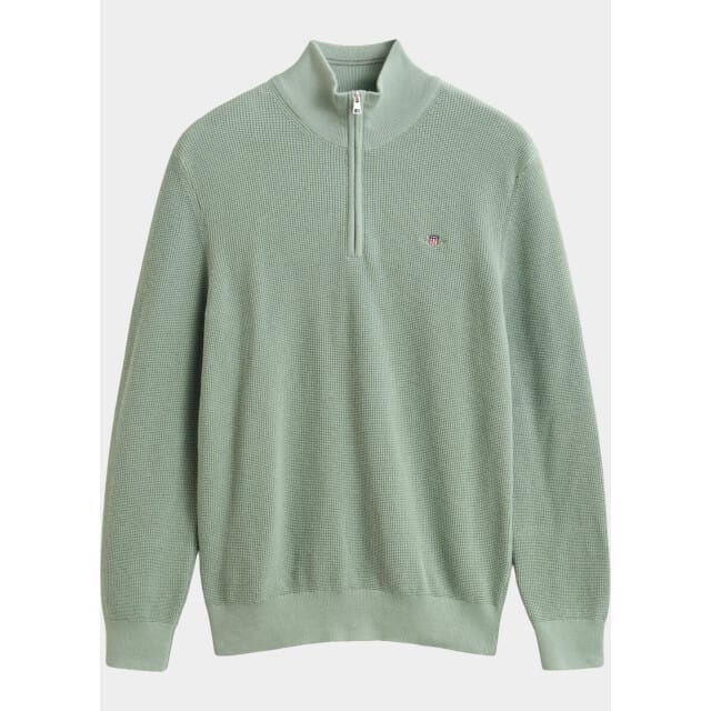 Gant Trui Solid Color Micro Textured Cotton Half Zip Surplus Mint / male