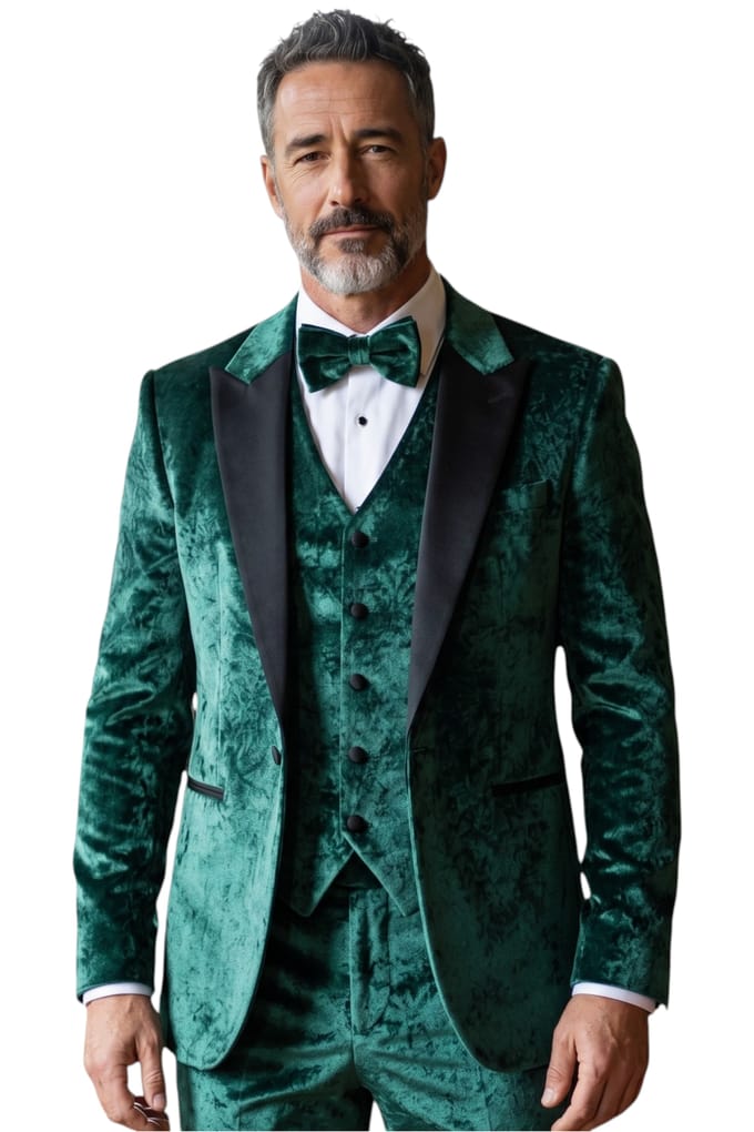 Heren Groen3 Delige fluwelen trouw Tuxedo formeel pak - AK2