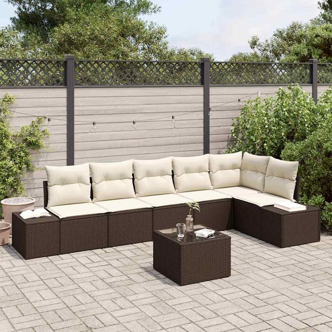 vidaXL Tuin Sofa Set 7 st Bruin en Crème poly rattan