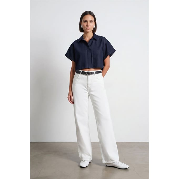 Hoge Taille Wijde Pijpen Katoenen Denim Jeans