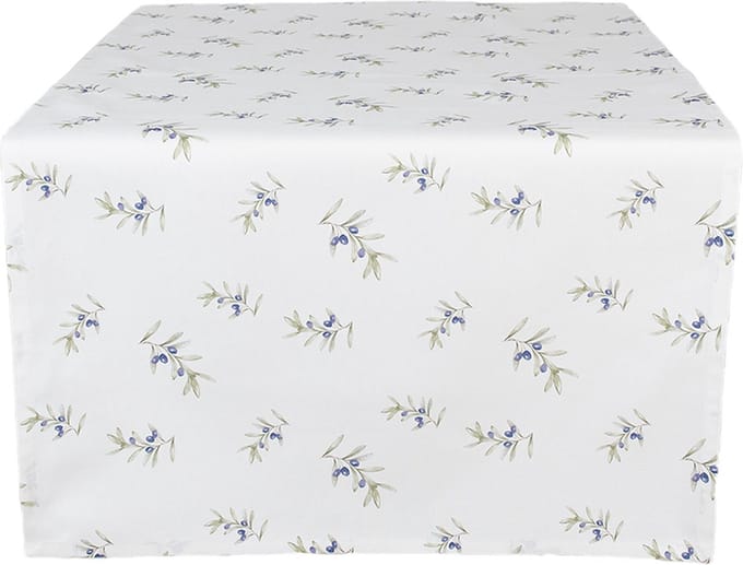 Clayre & Eef Tafelloper 50x140 cm Wit Katoen Olijven