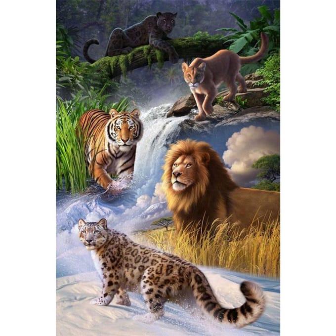 Peinture Diamant 5D Lion Tigre Léopard Broderie Point de Croix 20X30CM gray