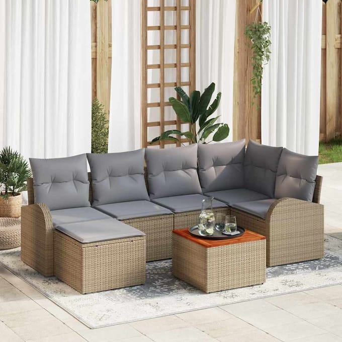 vidaXL - Tuinbank - Set - 7 - st - Beige - poly - rattan