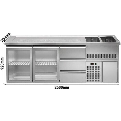 GGM Gastro Biertheke Premium PLUS - 2500x700mm - 2 Glastüren & 3 Schubladen