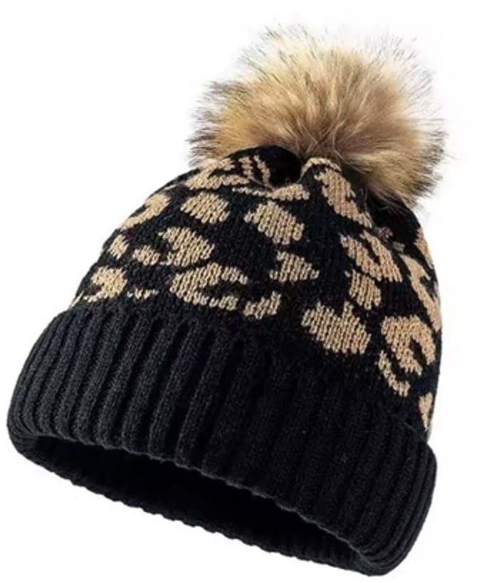 Muts Dames Tijger Zwart- Winter - Mode - Luipaard - Knot - Zwart - Bal