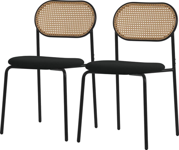 Eetkamerstoel set van 2 zwart tot 120 kg rotan rugleuning ML-Design