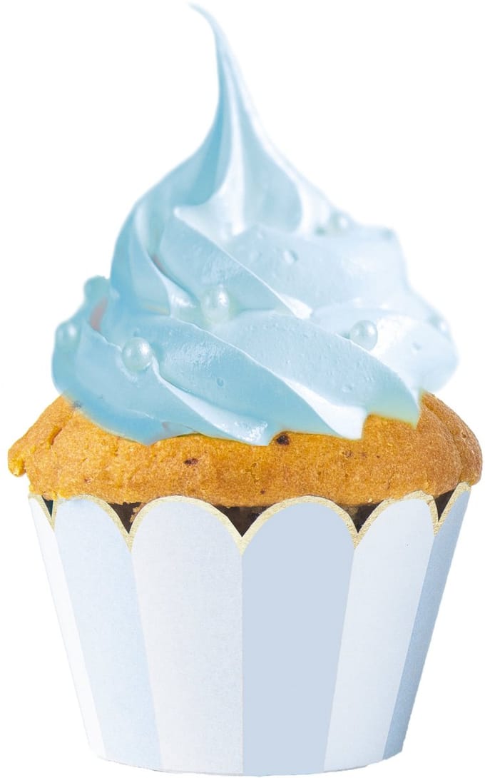 PARTYPRO - 6 blauw-wit gestreepte cupcakevormpjes met geschulpte rand