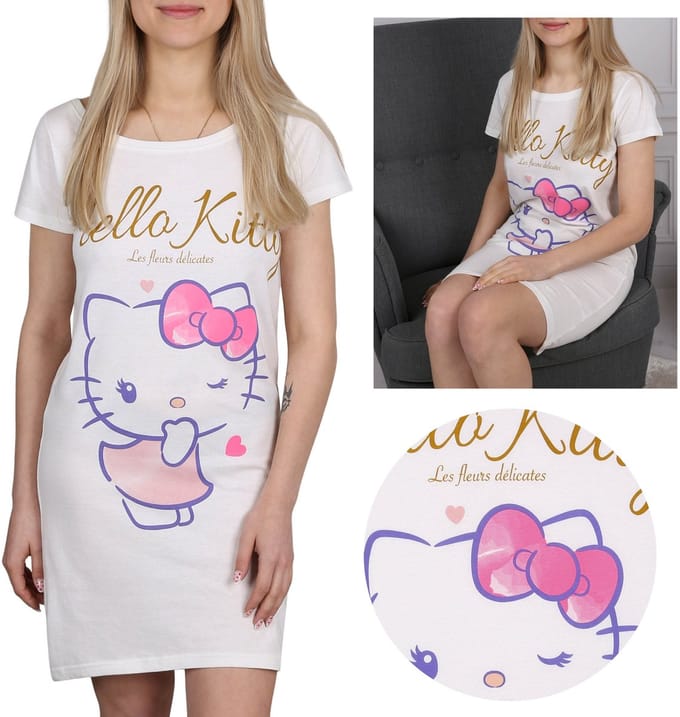 Hello Kitty Crème damesnachthemd, pyjama katoenen slaaphemd