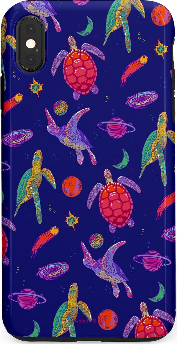Casetastic hoesje geschikt voor Apple iPhone XS Max - Dubbellaagse bescherming - Kosmische schildpad - Fashion Case - Donkerblauw Lavendel