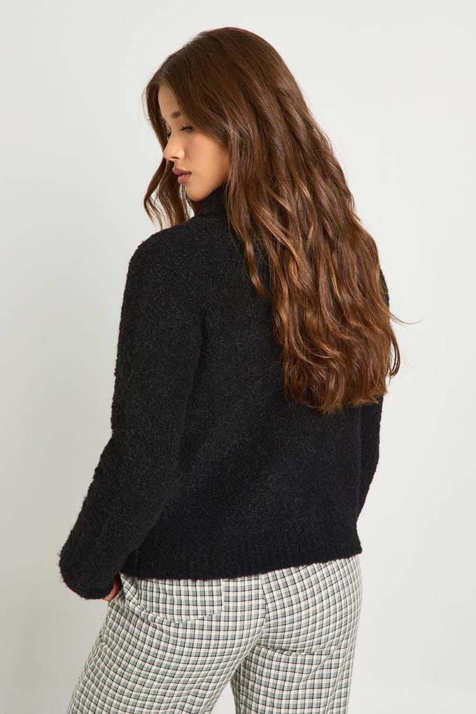 boohoo Dames Overdimensionale boucle gebreide trui met toggleknopen | Black | Maat: Medium