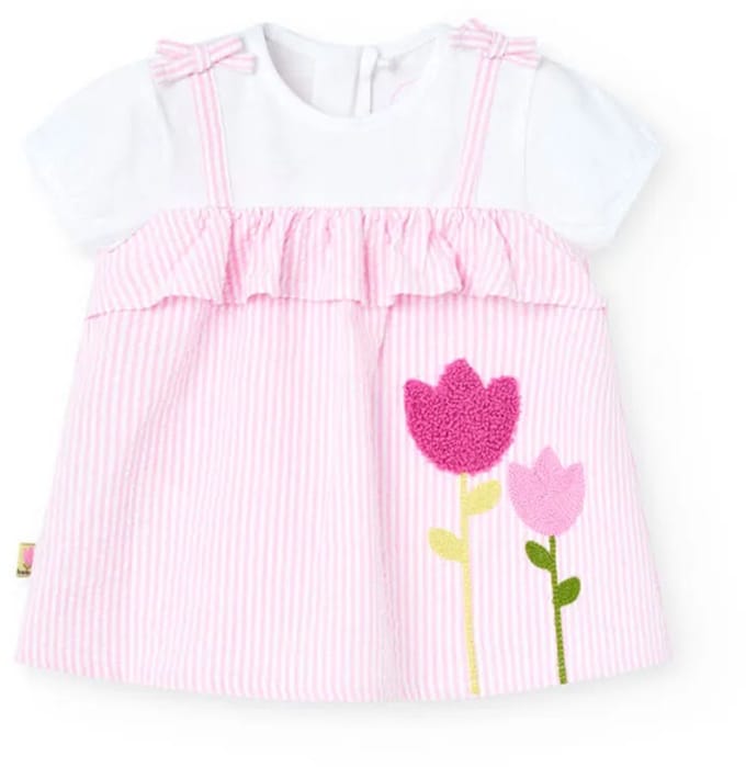 Boboli Poplin Striped Mouwloze Jurk Roze 1 Months Meisje