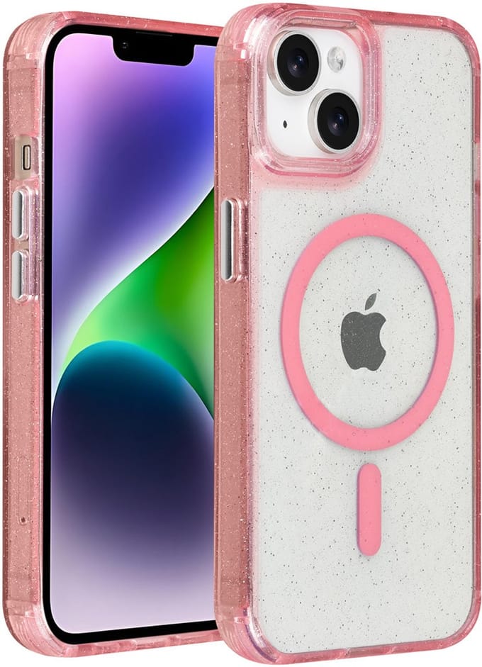 TUNIQ telefoonhoesje voor Apple iPhone 14 - MagSafe met glitter - Roze