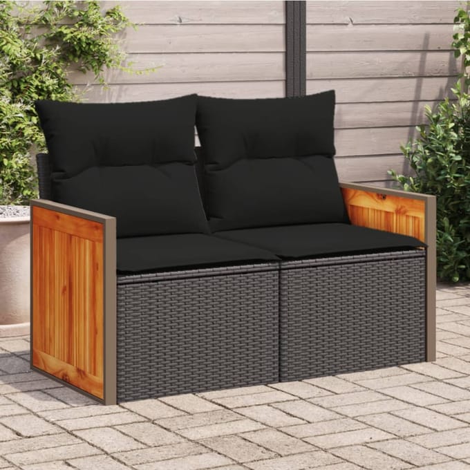 vidaXL - Tuinbank - 2-zits - met - kussens - poly - rattan - zwart