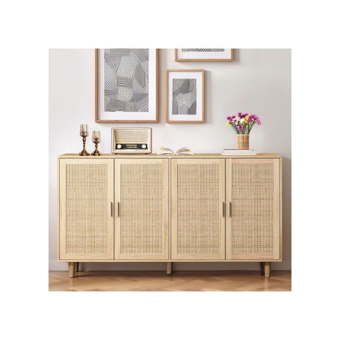 Kast - MUVOE - 4 deuren - Rotan - Bruin - Tijdloos klassiek design