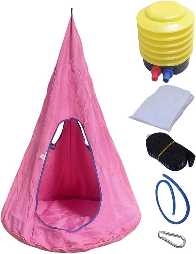 Kinderen Pod Swing - Nest Hangmat - Ontspanning Buiten - Verstelbare Hoogte - 150kg Capaciteit - Roze
