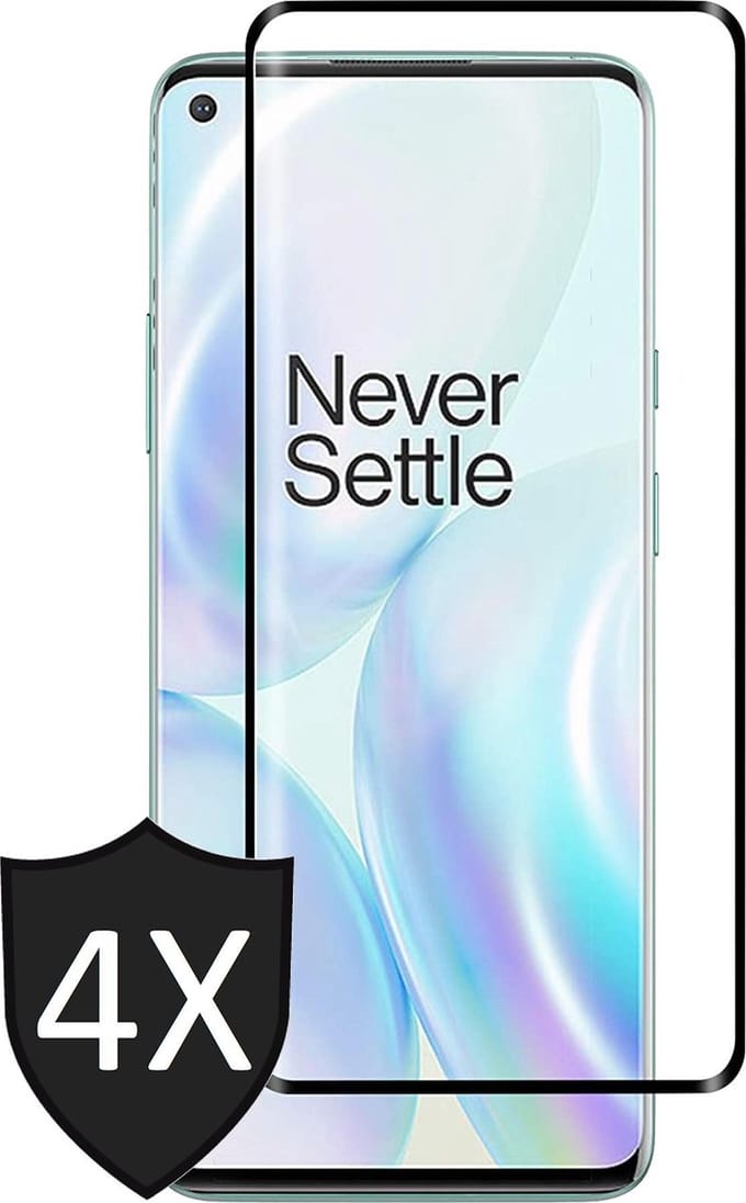 Screenprotector geschikt voor OnePlus 8 - Full Screen Protector Glas - 4 Stuks