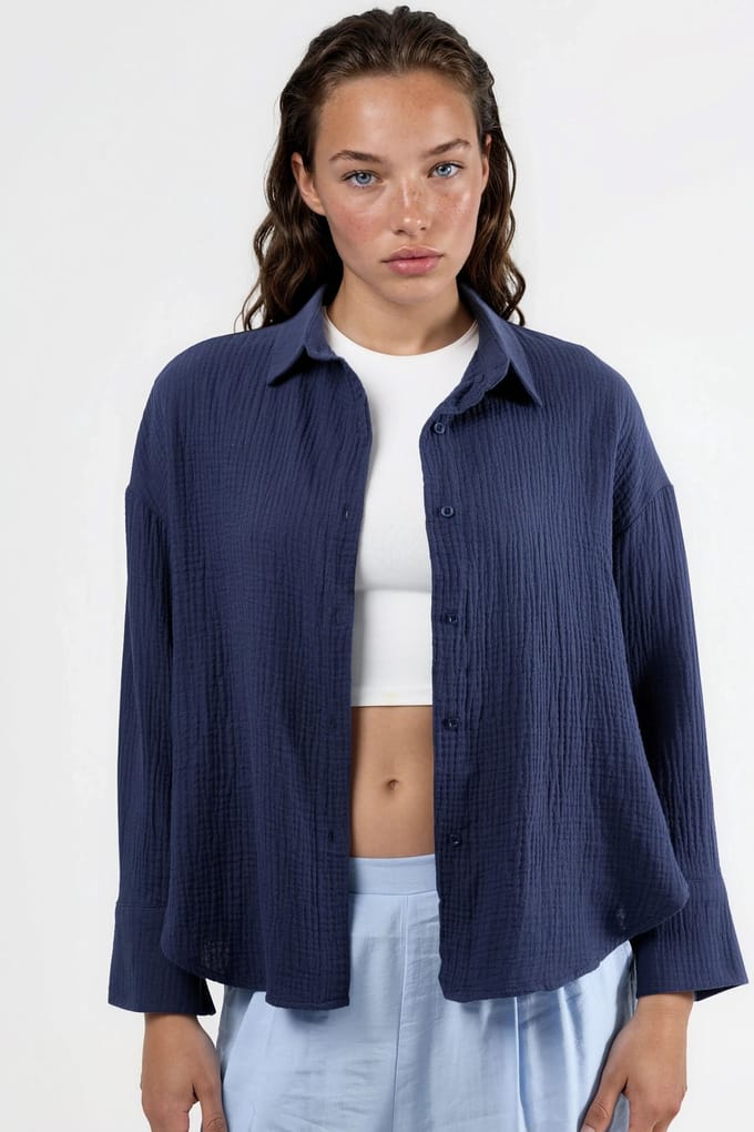 Textured Woven Cotton Overhemd