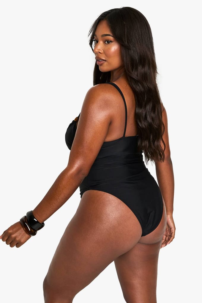 boohoo Dames PLUS BADPAK MET HARSAFWERKING | Zwart | Maat: 52