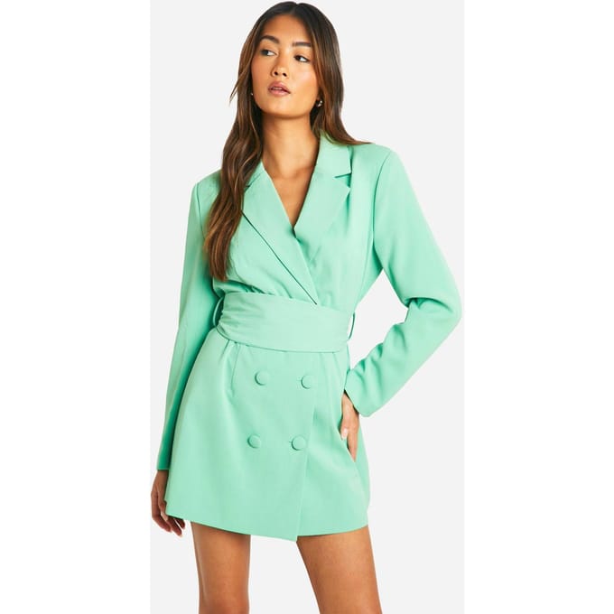 boohoo Dames Obi Tie Taille Getailleerde Blazerjurk | Smaragdgroen | Maat: 34