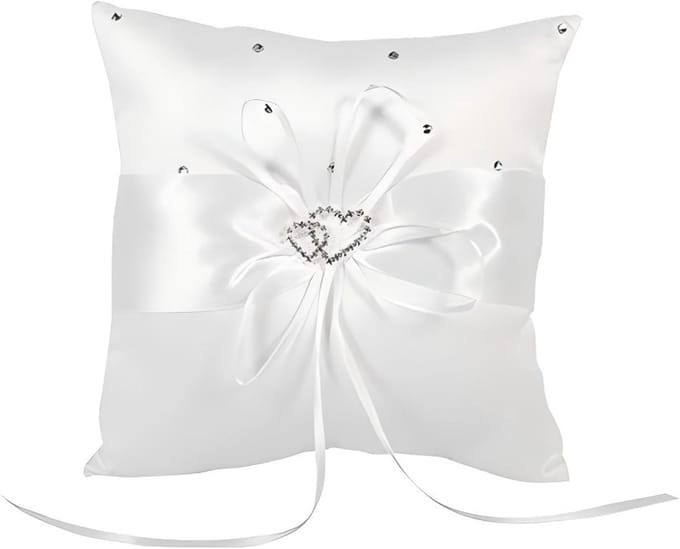 Trouwring Kussen - Bruiloft Accessoire - Huwelijks ceremonie - Versierd met strik - 20 x 20 cm - Wit