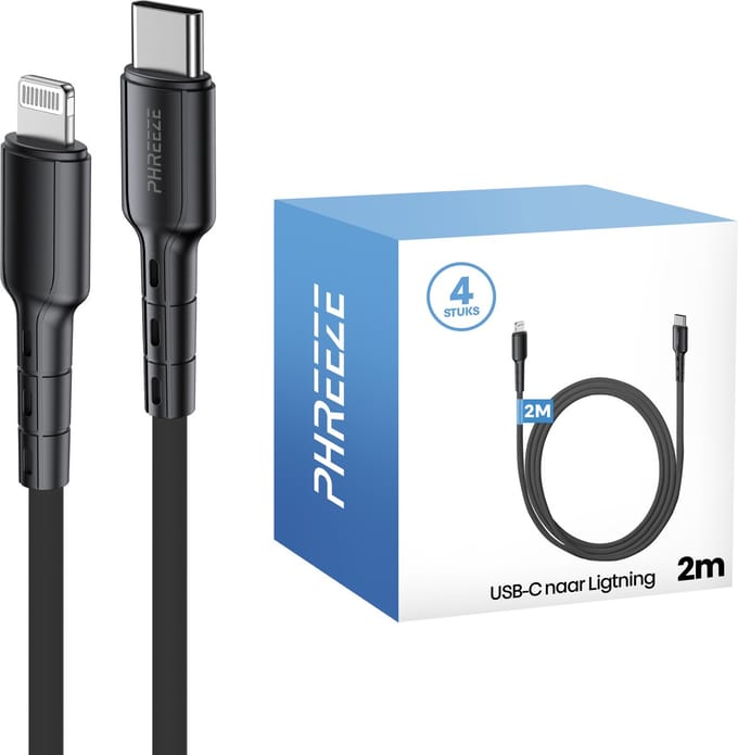 4x oplader geschikt voor iPhone - 2 meter - Kabels geschikt voor Lightning - Oplaadkabel - Phreeze