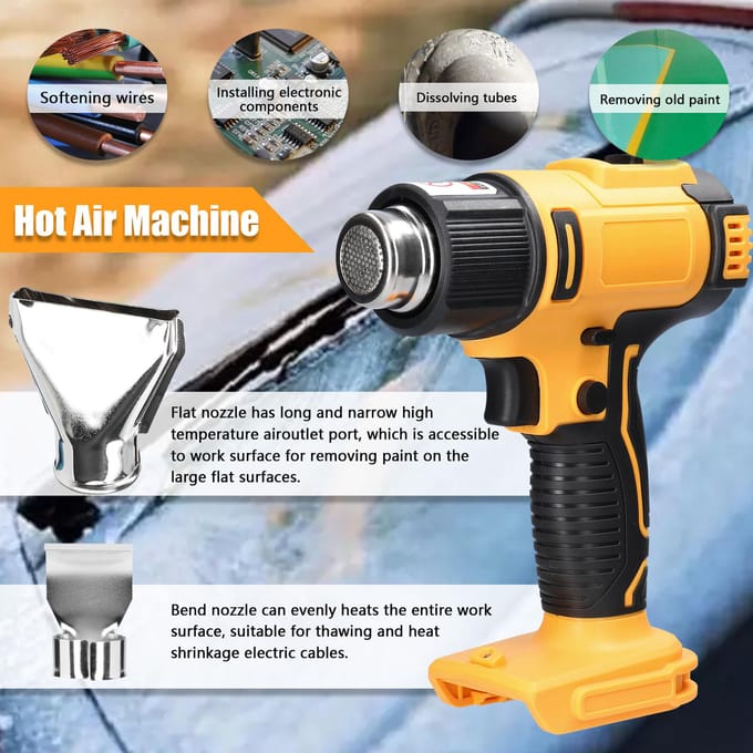 Draadloze handbediende heteluchtmachine Lithium oplaadbare verwarmingsapparatuur Temperaturen instelbaar 5 Nozzels & 2 Scrapers veelkleurig